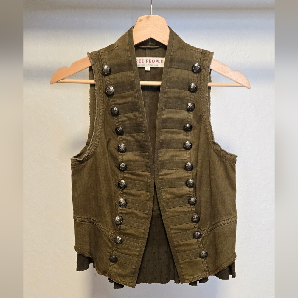 Free People Military Style Buttoned Vest In Green